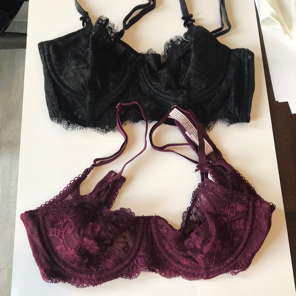 2 Victoria’s Secret Black and Plum Underwire Bras